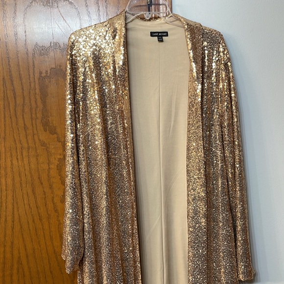 LANE BRYANT UEC Women’s Size 14/16 Gold Sequin Duster Holiday Festive Sparkly - Picture 3 of 15